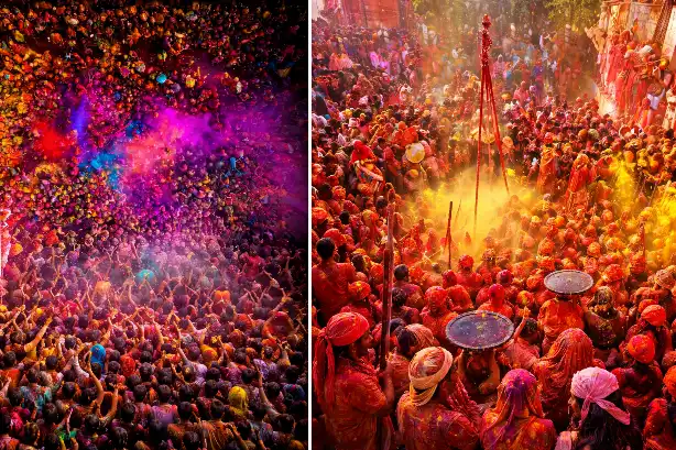 वृंदावन होली के दौरान बांके बिहारी मंदिर की भीड़