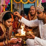 बिहारी दुल्हन की मांग में भरा हुआ नारंगी भखरा सिंदूर और सिंदूरदानी