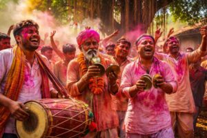 मिथिला में बुढ़वा मंगल के दिन लोग ढोलक और जोगिरा के साथ होली खेलते हुए