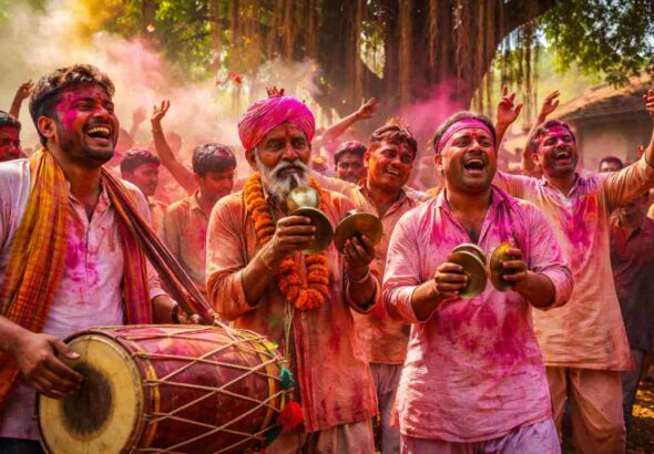 मिथिला में बुढ़वा मंगल के दिन लोग ढोलक और जोगिरा के साथ होली खेलते हुए
