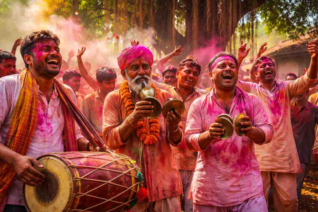 मिथिला में बुढ़वा मंगल के दिन लोग ढोलक और जोगिरा के साथ होली खेलते हुए