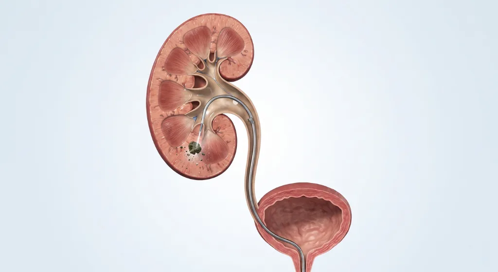 Flexible ureteroscope used during RIRS laser kidney stone surgery