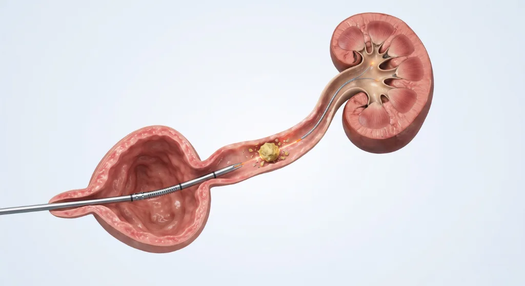 Laser lithotripsy for ureteric stone removal