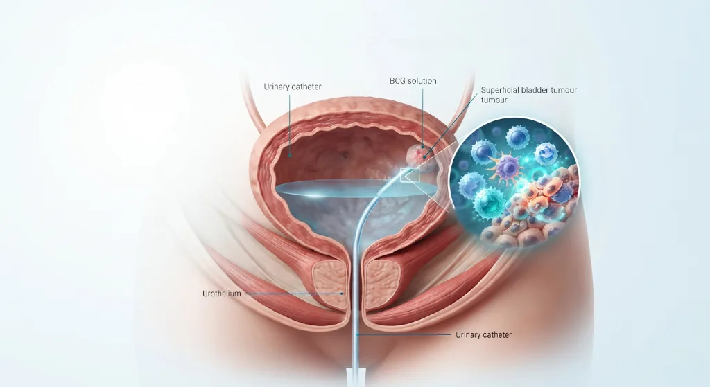 Illustration of intravesical treatment for bladder cancer