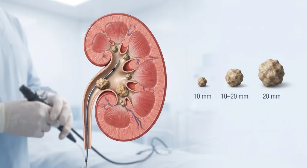 Kidney stone located within the renal collecting system