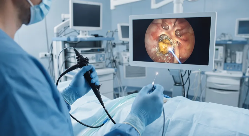 Laser fragmentation of kidney stone during retrograde intrarenal surgery