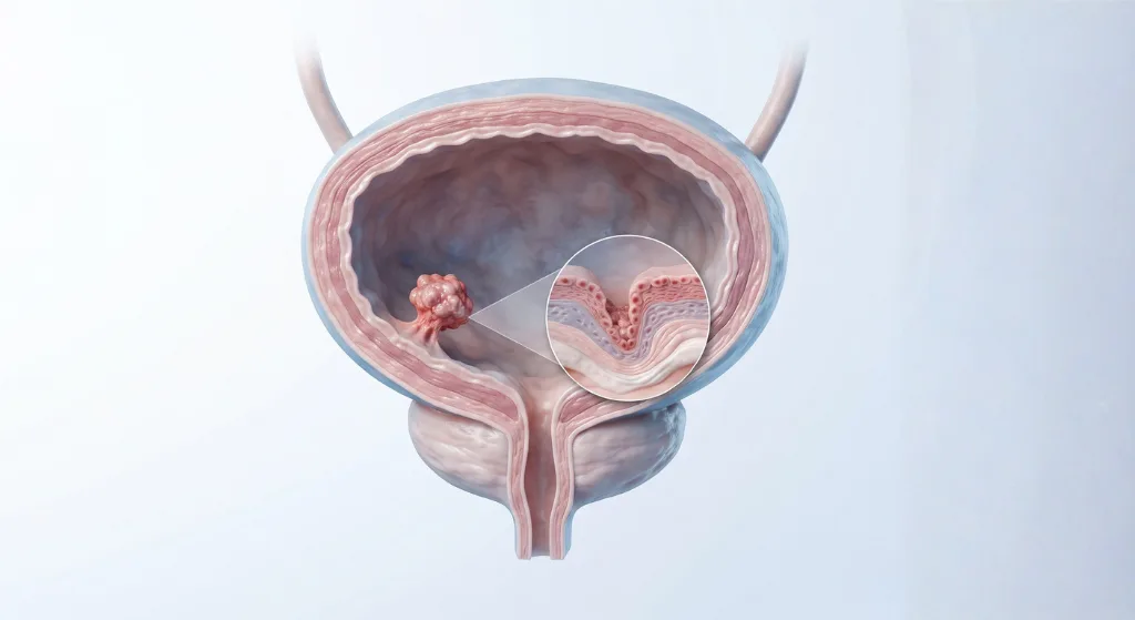 Medical illustration of bladder cancer affecting the bladder lining