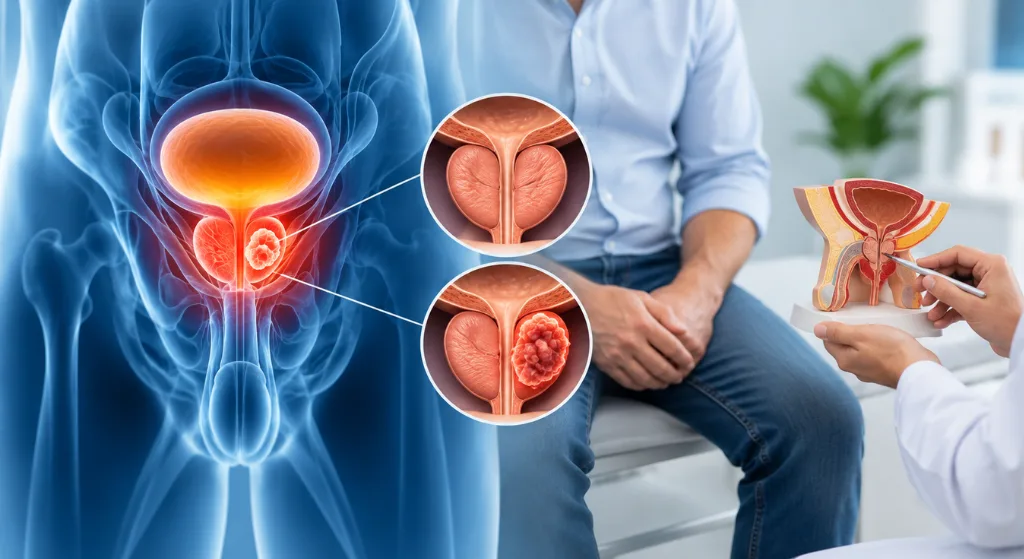 Medical illustration of prostate cancer affecting the prostate gland