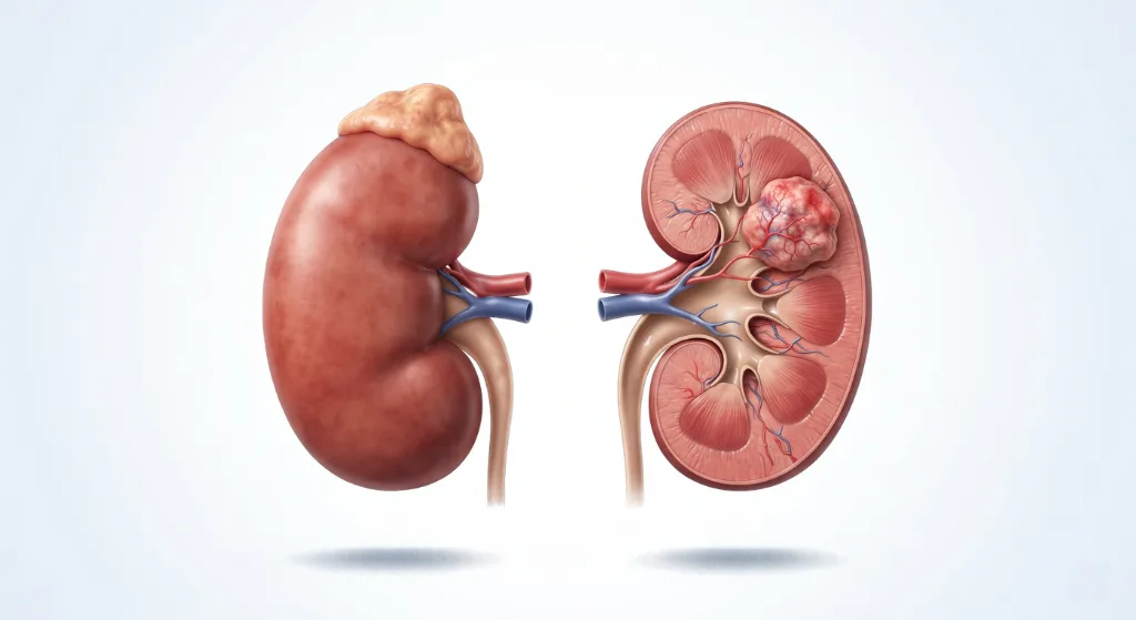 Medical illustration of renal tumour within the kidney