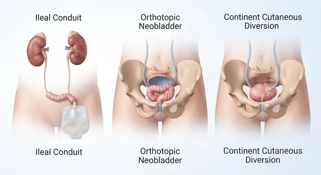 Medical illustration of urinary diversion after bladder removal
