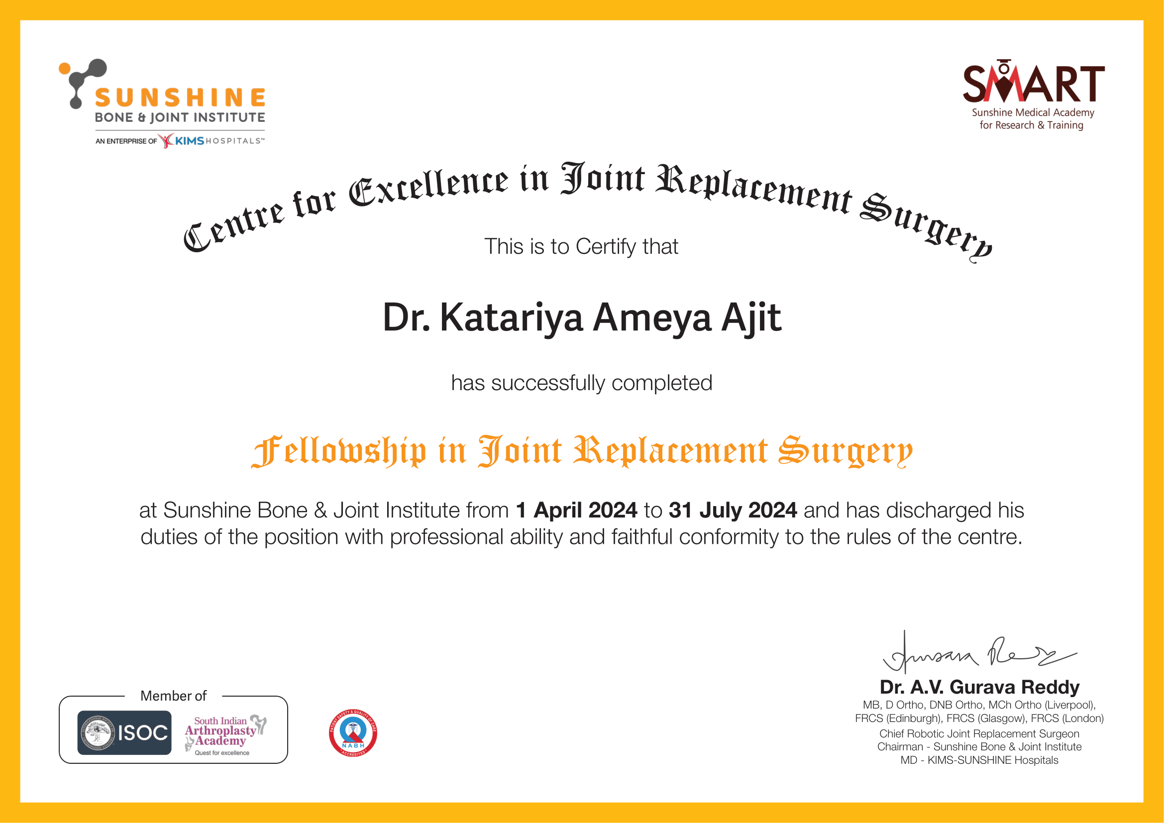 Fellowship-in-Joint-Replacement-Surgery-Certificate-Dr-Katariya-Ameya-Ajit