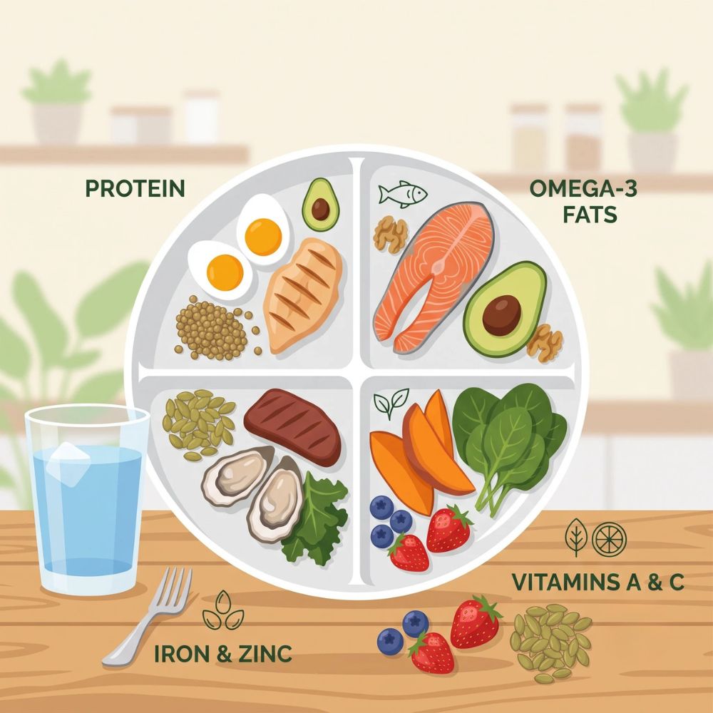 Balanced protein and iron-rich meal recommended by a dietitian in Mumbai for healthier hair.