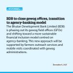 BDB to close gewog offices, transition to agency-banking model