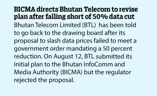 BICMA directs Bhutan Telecom to revise plan after falling short of 50% data cut