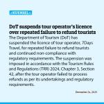 DoT suspends tour operator’s licence over repeated failure to refund tourists