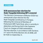 ECB announces bye-election for Nubi-Tangsibji following MP’s removal