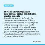 ESP and GSP staff granted para-regular status and full civil service benefits