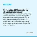 Govt. weighs ESP loan relief for struggling hotel industry