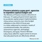 Finance ministry urges govt. agencies to expedite capital budget use