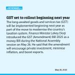 GST set to rollout beginning next year