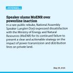 Speaker slams MoENR over powerline inaction