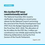 NA clarifies PDF issue constitutionally settled