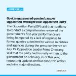 Govt.’s unanswered queries hamper Opposition oversight role: Opposition Party