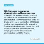RCSC increases vacancies for administration and finance services