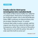 Family calls for third-party investigation into custodial death