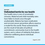 Unfinished battle for our health