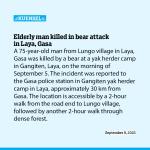 Elderly man killed in bear attack in Laya, Gasa