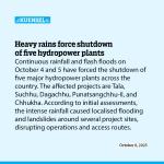 Heavy rains force shutdown of five hydropower plants
