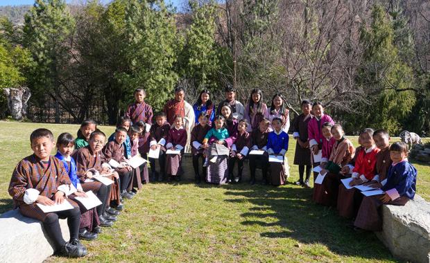 Children from Thimphu valley celebrate Nyilo with Lolay at Lingkana Palace