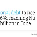 National debt to rise by 26%, reaching Nu 380 billion in June