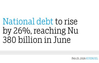 National debt to rise by 26%, reaching Nu 380 billion in June