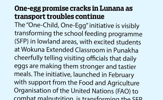 One-egg promise cracks in Lunana as transport troubles continue