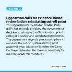 Opposition calls for evidence-based review before reinstating cut-off point