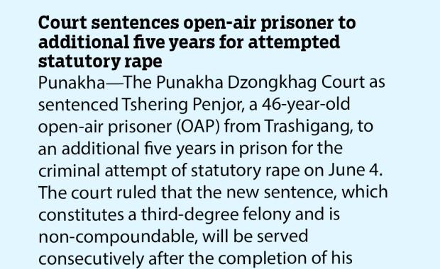 Court sentences open-air prisoner to additional five years for attempted statutory rape
