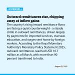 Outward remittances rise, chipping away at inflow gains