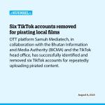 Six TikTok accounts removed for pirating local films