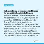 Indian national is sentenced to 15 years for smuggling heroin into Bhutan
