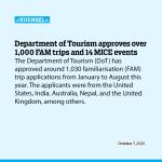 Department of Tourism approves over 1,000 FAM trips and 14 MICE events