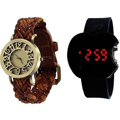 Brown And Black Analouge And Digital Watches Combo PAck Of- 2 For Boys And Girls Watch - For Men & Women
