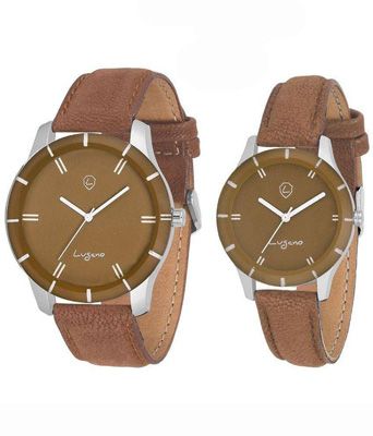 Lugano LG 1048 Brown Leather  Couple Watch