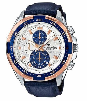 Men Fashion EX306 Blue Analog Leather Strap Watch