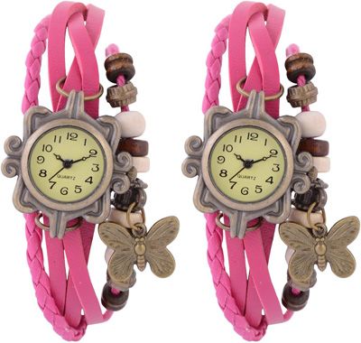 Pink - Pink Trendy Analog Casual PartyWear Watch For Women Pack Of 2