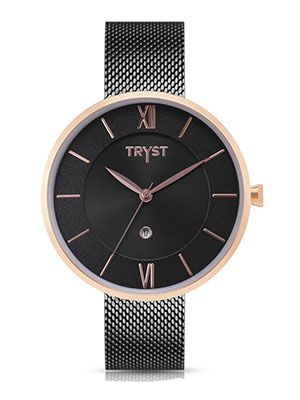 TRYST Manufactured & Serviced by Fossil Unisex Black Metal Watch