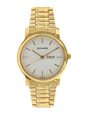 NP1013YM09 Men Gold-Toned & White Analogue Watch