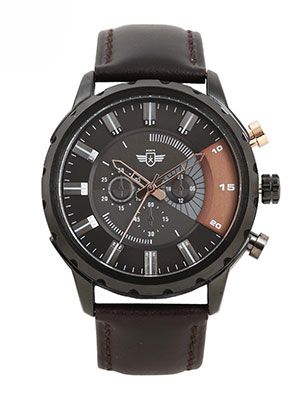 Men Charcoal Grey & Brown Analogue Watch MFB-PN-HP-3640