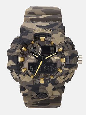 Men Olive Green & Grey Camouflage Print Analogue and Digital Watch MFB-PN-SM-8001